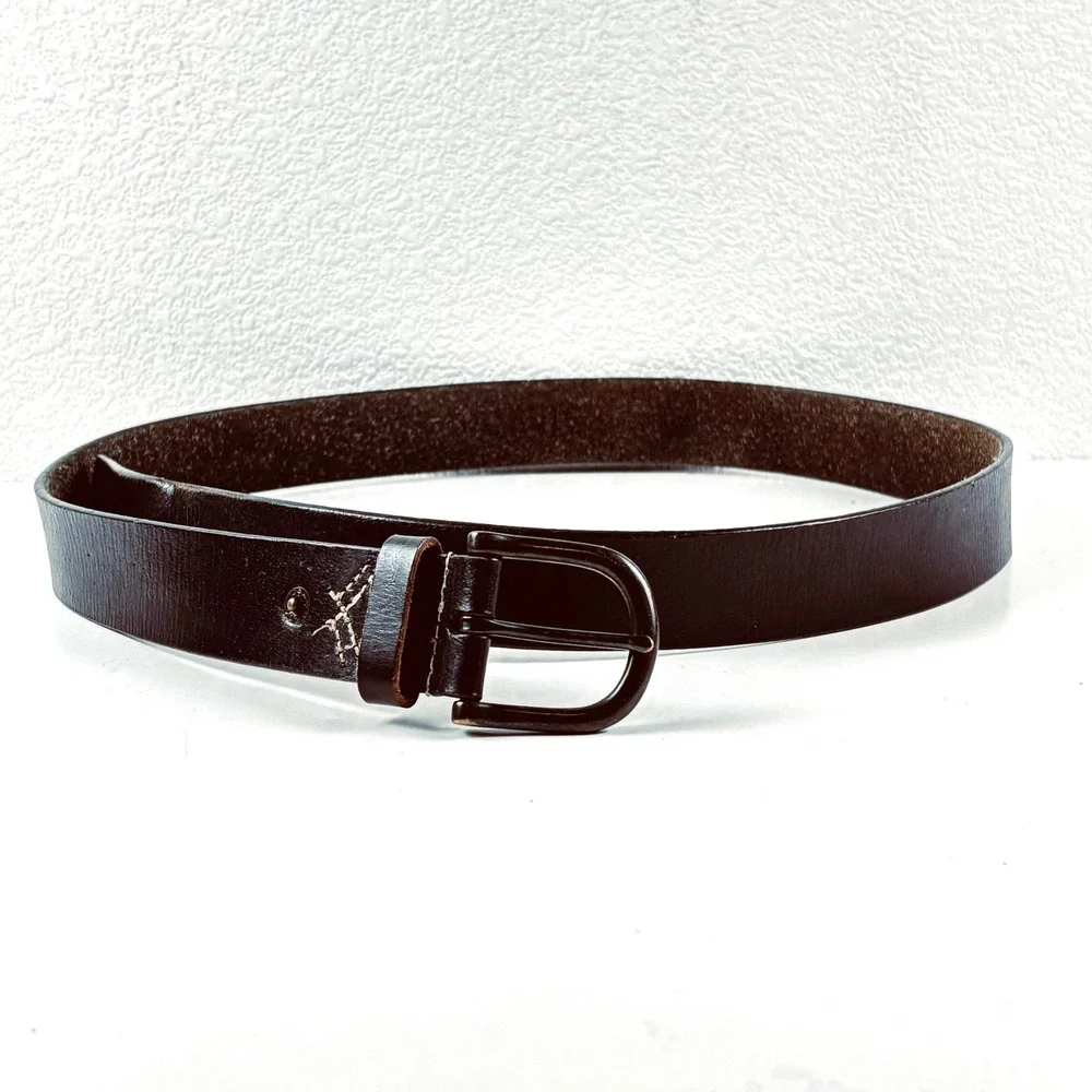 Levi's Leather Belt Mens 38 Dark Brown D-Ring Buckle‎ X-Stitch Detail Heritage